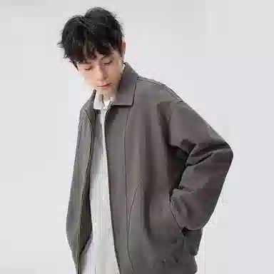 虫小绿 美式复古基础款水洗翻领宽松休闲哈灵顿工装外套春秋季潮流设计感百搭经典无性别棒球服夹克 男女同款