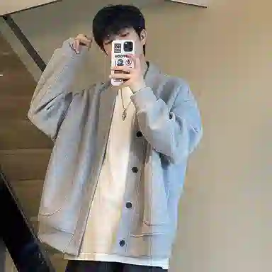 虫小绿 华夫格开衫外套男春秋季宽松长袖上衣美式潮牌时尚休闲百搭舒适帅气情侣装穿搭慵懒卫衣 男女同款
