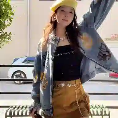 虫小绿 式潮牌重磅花卉刺绣立领夹克春秋季高街痞帅复古水洗做旧高级感宽松休闲拉链开衫牛仔外套 男女同款