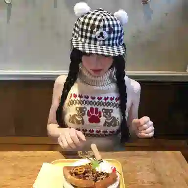 黑白格纹小熊可爱大头围显脸小春夏户外运动休闲遮阳防晒帽 优质纯棉材质 时尚鸭舌帽 男女同款情侣款