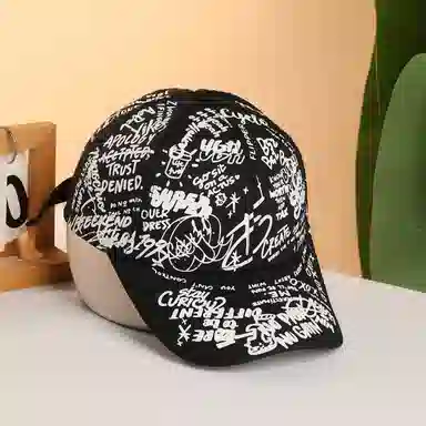 尚先生 四季通用涂鸦印花户外休闲运动大头围显脸小遮阳防晒嘻哈风帽子 棉与聚酯纤维材质 时尚鸭舌帽 男女同款情侣款