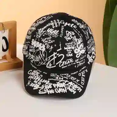 尚先生 四季通用涂鸦印花户外休闲运动大头围显脸小遮阳防晒嘻哈风帽子 棉与聚酯纤维材质 时尚鸭舌帽 男女同款情侣款