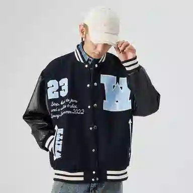 RAP PANDA Embroidered Baseball Jacket Navy