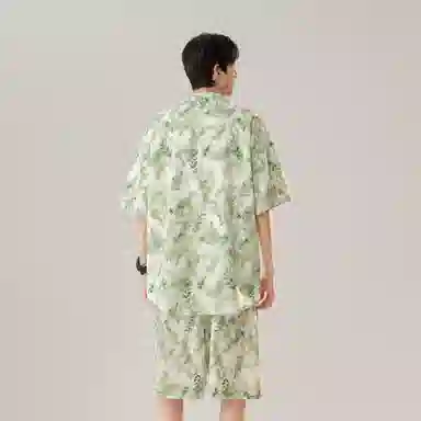 沐诚阳译 冰丝速干痞帅港风复古度假风穿搭情侣专属衬衫套装 活力夏日必备 男女同款 斯里兰卡绿调