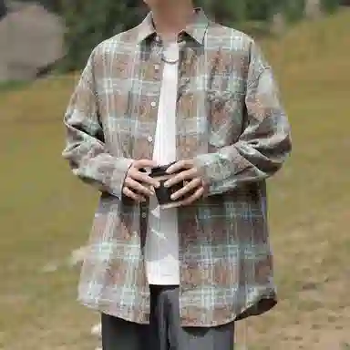 RAP PANDA Washed Gradient Plaid Shirt