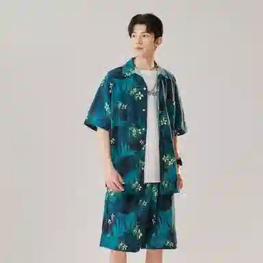 沐诚阳译 冰丝速干痞帅港风复古度假风穿搭情侣专属衬衫套装 活力夏日必备 男女同款 斯里兰卡绿调