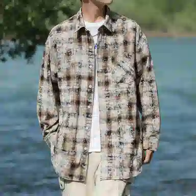 RAP PANDA Washed Gradient Plaid Shirt