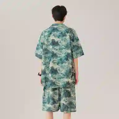 沐诚阳译 冰丝速干痞帅港风复古度假风穿搭情侣专属衬衫套装 活力夏日必备 男女同款 斯里兰卡绿调