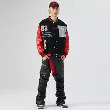 RAP PANDA Embroidered Baseball Jacket Navy