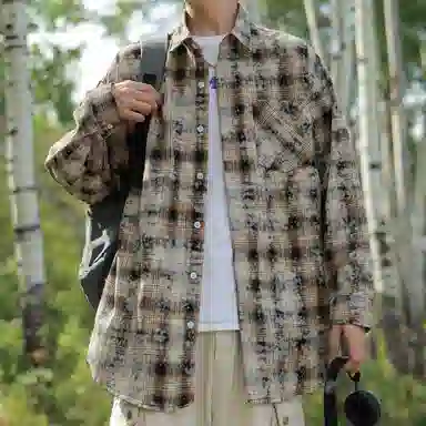 RAP PANDA Washed Gradient Plaid Shirt