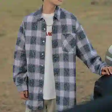 RAP PANDA Washed Gradient Plaid Shirt