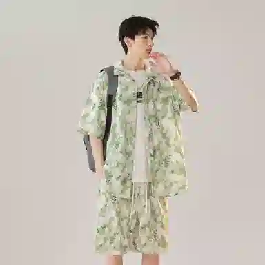 沐诚阳译 冰丝速干痞帅港风复古度假风穿搭情侣专属衬衫套装 活力夏日必备 男女同款 斯里兰卡绿调
