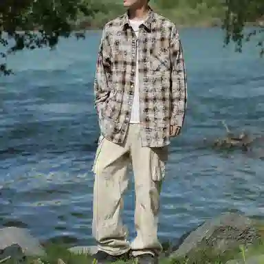 RAP PANDA Washed Gradient Plaid Shirt