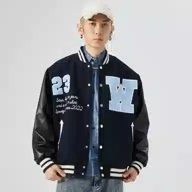 RAP PANDA Embroidered Baseball Jacket Navy