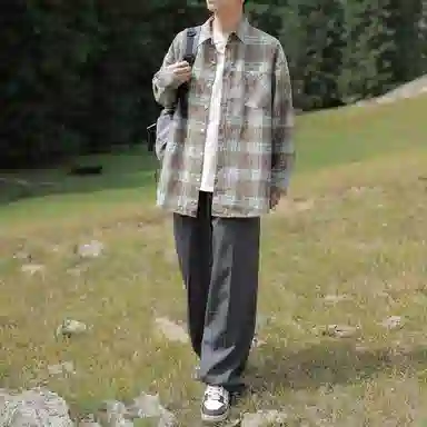 RAP PANDA Washed Gradient Plaid Shirt