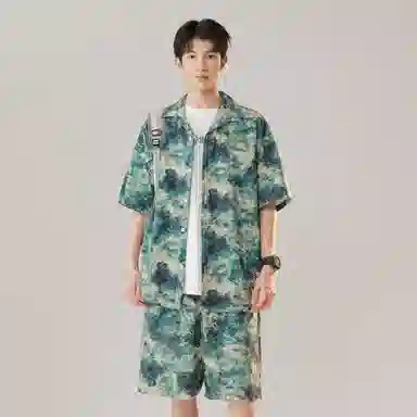 沐诚阳译 冰丝速干痞帅港风复古度假风穿搭情侣专属衬衫套装 活力夏日必备 男女同款 斯里兰卡绿调