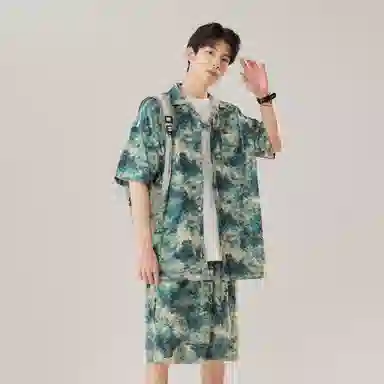 沐诚阳译 冰丝速干痞帅港风复古度假风穿搭情侣专属衬衫套装 活力夏日必备 男女同款 斯里兰卡绿调