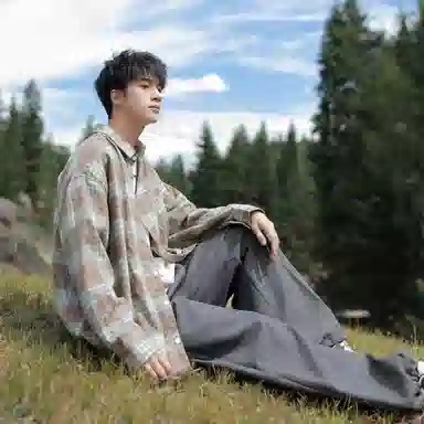 RAP PANDA Washed Gradient Plaid Shirt