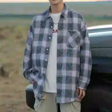 RAP PANDA Washed Gradient Plaid Shirt