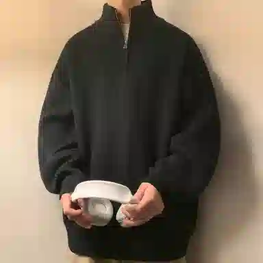 RAP PANDA Half-Zip Sweater Black