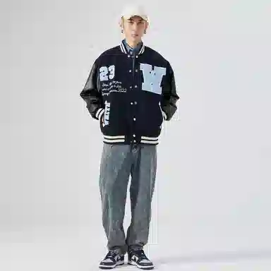 RAP PANDA Embroidered Baseball Jacket Navy