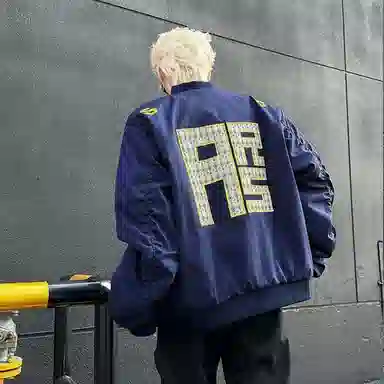 虫小绿 美式复古高重工字母刺绣休闲高级感国潮街头民族风无性别主义百搭拉链棒球领开衫夹克 男女同款
