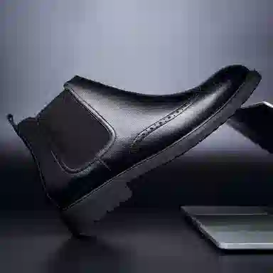 正泰 牛皮革 加绒保暖抗寒商务布洛克职场百搭 及踝 切尔西靴 男款 黑色