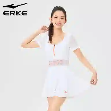 鸿星尔克 纯色修身遮肚简约连体泳装 白色