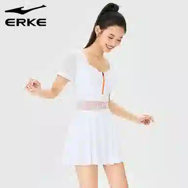 鸿星尔克 纯色修身遮肚简约连体泳装 白色