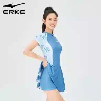 鸿星尔克 连体裙式修身连体泳装 女款 蓝色