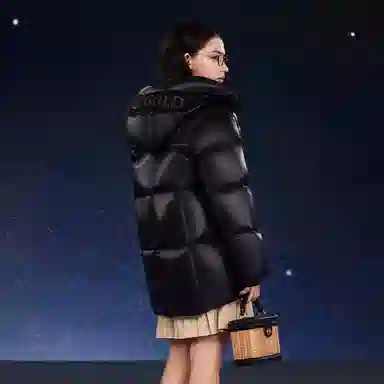高梵 时尚洋气舒适纯色加厚中长款长袖羽绒服 黑色 青少年