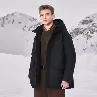 高梵 黑金休闲百搭舒适中长款羽绒服 男款 黑色