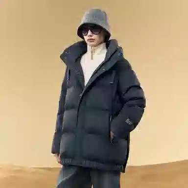 高梵 袖口字母刺绣连帽保暖加厚羽绒服 女款 意式灰