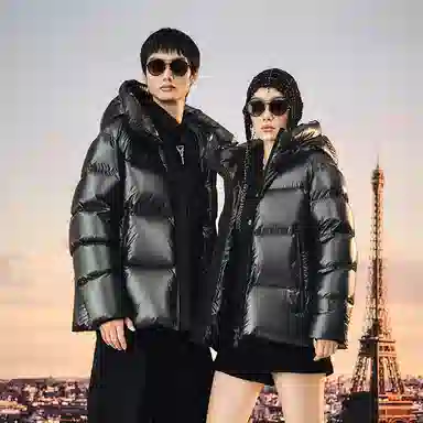 高梵 纯色连帽加厚短款羽绒服 男女同款 拿破仑黑