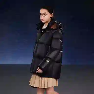 高梵 时尚洋气舒适纯色加厚中长款长袖羽绒服 黑色 青少年