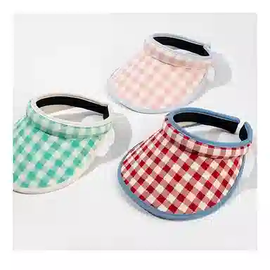 氧气樱桃 日韩系田园蝴蝶结夏季甜美清纯简约网格防晒 涤纶 空顶帽 男女同款情侣款