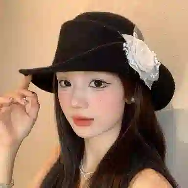 氧气樱桃 法式复古赫本风小香风珍珠山茶花优雅千金风 羊毛混纺 帽子 女款