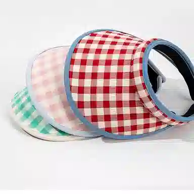 氧气樱桃 日韩系田园蝴蝶结夏季甜美清纯简约网格防晒 涤纶 空顶帽 男女同款情侣款