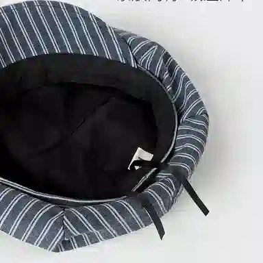 氧气樱桃 日韩系文艺条纹春秋显脸小报童复古画家帽 棉 贝雷帽 男女同款情侣款