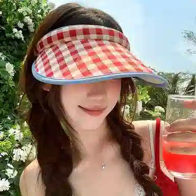 氧气樱桃 日韩系田园蝴蝶结夏季甜美清纯简约网格防晒 涤纶 空顶帽 男女同款情侣款