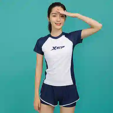 特步 锦鲤印花平角短袖连体泳装 女款