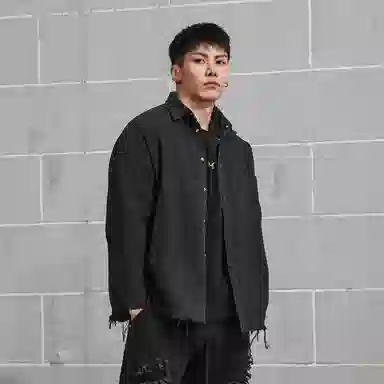 无畏东方 破损流苏美式宽松衬休闲长袖衬衫 男女同款 黑色