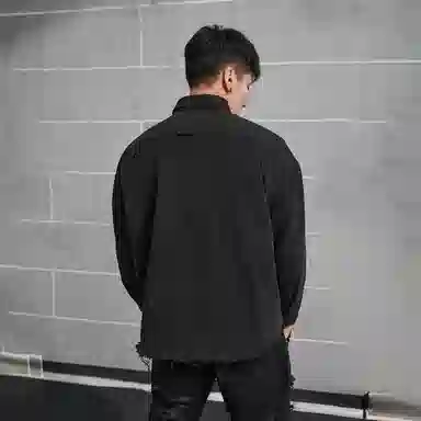 无畏东方 破损流苏美式宽松衬休闲长袖衬衫 男女同款 黑色