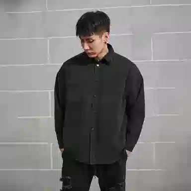 无畏东方 破损流苏美式宽松衬休闲长袖衬衫 男女同款 黑色