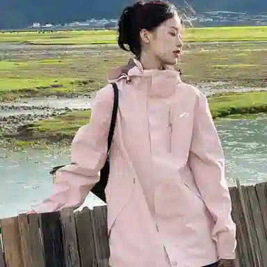 赛琪 纯色机能风三合一抓绒可拆卸内胆连帽户外运动登山徒步 防风防水透气保暖防寒夹克绒感外套 女款