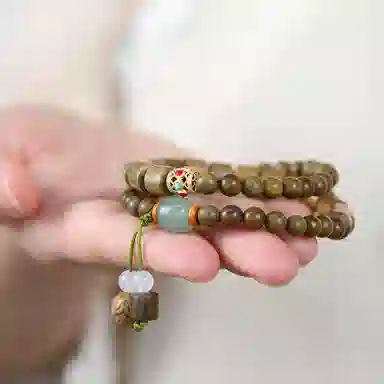 聆听花开 新中式复古国风简约小众转运双圈民族风国潮轻奢高级感精致优雅气质平安喜乐招财纳福 相濡以沫 绿檀 木作手串 男女同款情侣款