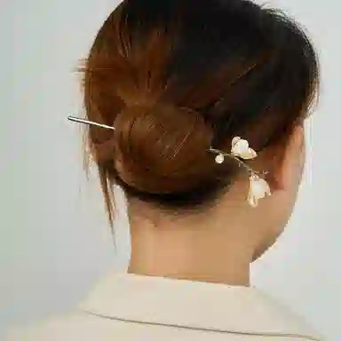 聆听花开 古风优雅玉兰百搭复古高级感盘发发钗汉服国风步摇新中式头饰 合金 发簪 女款