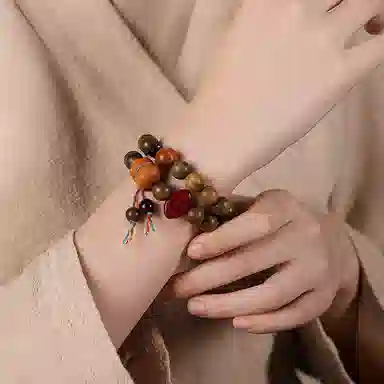 聆听花开 文艺新中式国风气质手持复古民族风小众轻奢高级感优雅国潮双圈葫芦祥云锁盘玩手捻串 福禄吉祥 绿檀 木作手串 男女同款情侣款