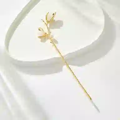 聆听花开 古风优雅玉兰百搭复古高级感盘发发钗汉服国风步摇新中式头饰 合金 发簪 女款