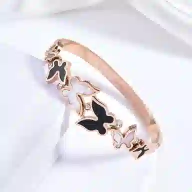 聆听花开 蝴蝶镯字 简约设计小众高级感冷淡风韩版时尚气质百搭闪耀精致 钛钢 手镯 女款